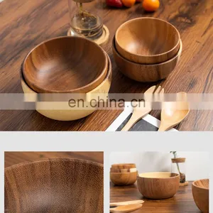 100% Natural Bamboo Salad Bowl Health Reusable Variety Size Wood Serving Bowl Set for Fruit Snack Meal thumbnail-3