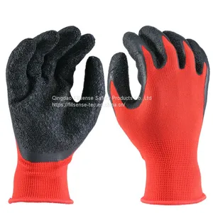 China Factory Wholesale Price 13 Gauge Polyester Liner Crinkle Latex Coated Hand Gloves thumbnail-1