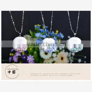Czech Diamond Paved Enamel Famille Rose Porcelain Glazed Pendant Necklace thumbnail-6