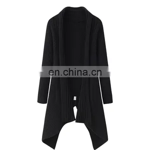 Custom Women's Knitted Tuxedo Design Winter Solid Pattern Casual Cardigan Coat With Batwing Sleeves Pockets Made Soft Cashmere thumbnail-3