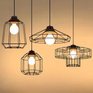 Antique Retro Cage Wooden Pendant Lamp Hanging Iron Cage Pendant Lights thumbnail-2