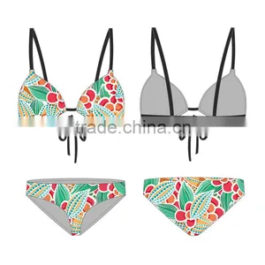 (ODM/OEM Factory) Ecoach Wholesale OEM 2016 Hot Sexy Women Custom Beachwear Tie Front Wrap Brazilian Bikini Top Stripes Swimwear thumbnail-2