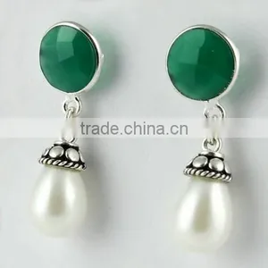 Ever Green !! Pearl & Green Onyx 925 Sterling Silver Earring, Gemstone Silver Jewelry, Handmade Silver Jewelry thumbnail-3