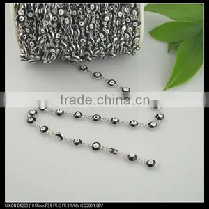 LFD-0021C ~ Wholesale 6MM Rosary Style Chains Jewelry Finding 6MM Black - Evil Beaded Wire Wrapped Beaded Chain thumbnail-1