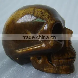 Semi Precious Stones Tiger Eye Skull Figurine thumbnail-1