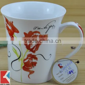 14OZ Bright Red Flower Design With Handle Decal Printed Coffee Cups, Shiny Surface Porcelain Mug, KL5001-11028 thumbnail-1