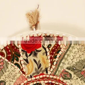 White Round Yoga Cushions Indian Handmade Embroidered Round Decorative Pillows thumbnail-4