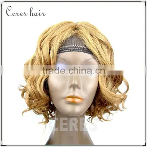 Human Hair+futura Fiber Blonde Wigs Short Curly Machine Made Blend Material Wig thumbnail-2