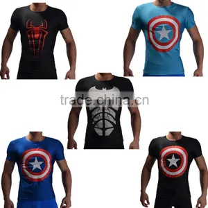 2016 New Arrive Marvel Short Sleeve Superhero Spider Man Compression Tights Men Sport Gym Fitness Wear 3d t Shirt thumbnail-1