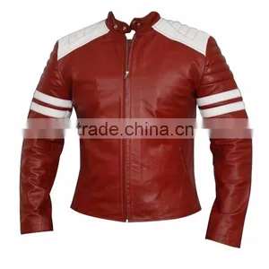 Mens Semi Motorcycle Red Leather Jacket thumbnail-1