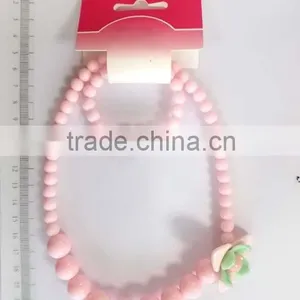 Cute Children Multicolor Beaded Necklace Bracelet Set With Flower thumbnail-1