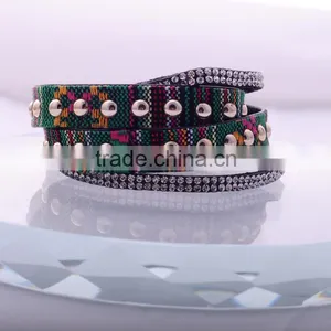 Mix Color 2016 New Design Punk Leather Bracelet Rivet Multilayer Crystal Unisex Bangle Bracelet/ thumbnail-2