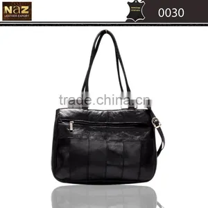 Ladies Handbag in Genuine Leather in Patchwork. thumbnail-1