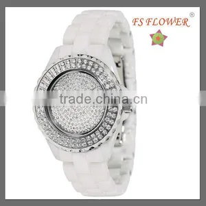 Glutinous Stone White Ceramic Watch Case Band Dazzle Women Vogue Watch 2013 thumbnail-1