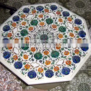 White Marble Inlay Pietra Dura Table Top thumbnail-1