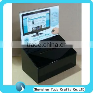 High Quality Large White Acrylic Suggestion Box Perspex Donation Box Plexiglass Charity Box With Lock and Brochure Holder thumbnail-3