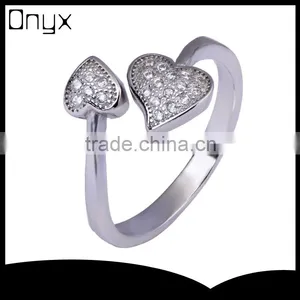 Pure Silver Evil and Angel Love Ring With Zircon Double Hearts thumbnail-1