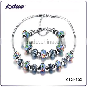 Bohemian Style Flower Pattern Blue Bead Necklace And Bracelet Jewelry Sets thumbnail-1