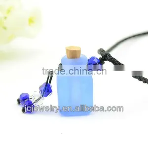 2013 New Blue Ground Glass Pendant Daisy Wishing Bottle Back Long Cord Necklace thumbnail-1