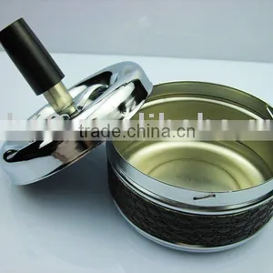 Leather Cover Metal Round Ashtray thumbnail-1