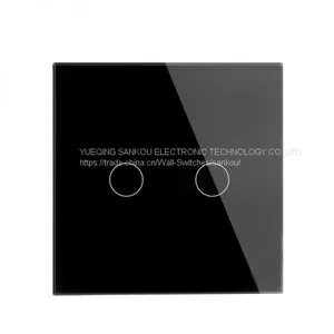 UK Standard Two Gang One Way Crystal Glass Panel Touch Light Switch,110V/250V Wall Switch thumbnail-5