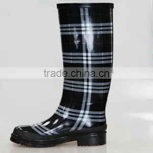 Womens Anti-slip Plaid Rubber Rain Boots thumbnail-1