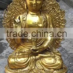 Brass Sitting Buddha Statue on Elephant Statue thumbnail-2