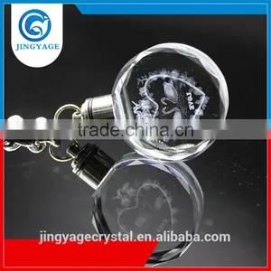 3D Laser Engraved Love Round Design Crystal Led Key Chains Photo Led Crystal Key Chain thumbnail-1