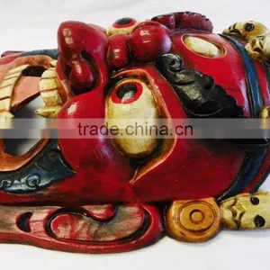 Hand Crafted Wooden Mask of Bhairab Mahakal Wall Hanging Made In Nepal thumbnail-3