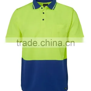 Custom Polyester Quick Dry Fit Fabric Workwear T-shirt Contrast Lime Traditional Style hi Vis Polo thumbnail-1