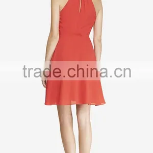 Women Black Fit and Flare Double Layers Sexy Halter Chiffon Dress thumbnail-4
