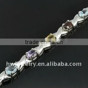 CZ Stone Silver Chain & Link Bracelet thumbnail-1