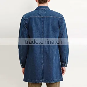 Longline Denim Dark Blue Long Jacket With Pocket for Men thumbnail-2