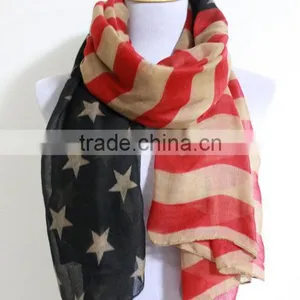 American Flag Scarf Cute Star Bangled Banner Scarf Red and Blue Star Scarf Taupe American Flag Scarf thumbnail-1