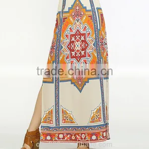 2017 OEM Photo Ladies Floral Print Long Maxi Side Slit Skirt thumbnail-2