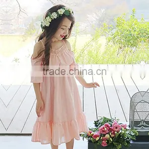 O-neck Short Sleeves Summer Children's off Shoulder Dress thumbnail-2