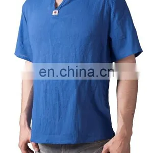Men's V-Neck T-Shirt 100% Cotton Thai Hippie Shirt Beach Yoga Top thumbnail-1
