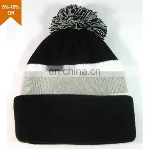High Quality Grey Knit Acryl Beanie Hat 100% Polyester Fleece Cap Woven Label thumbnail-1