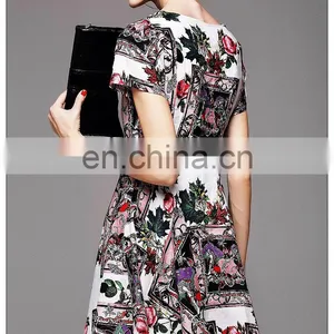 High Quality Short Sleeve Rayon Cute Print Dress for 2016 Summer thumbnail-2
