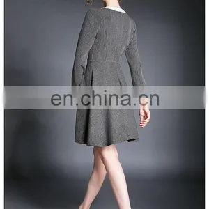 High Quality Long Sleeve Tweed Spring Dress Above Knee, Wholesale Dress Fashion thumbnail-5