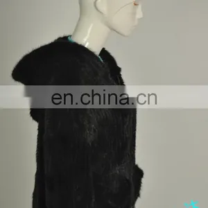 Knitted Mink Fur Coat With Hood North American Canada Style Bomber Jacket thumbnail-4