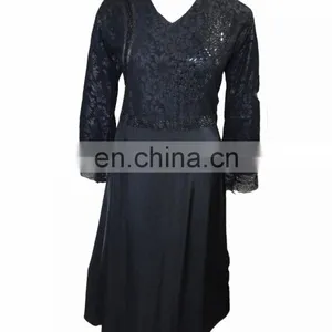 Designer Floral Printed Dubai Burkha With Black Diamond Stone Work / Casual Occasion Wear Abaya (dubai Abaya 2017) thumbnail-1