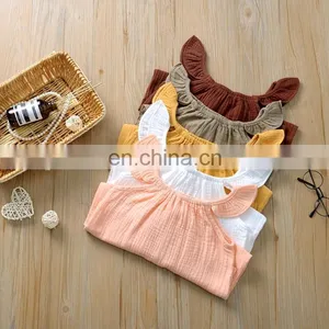 Wholesale Baby Girl Clothes Romper Summer Sleeveless Linen Ruffle Baby Romper Onesie thumbnail-2