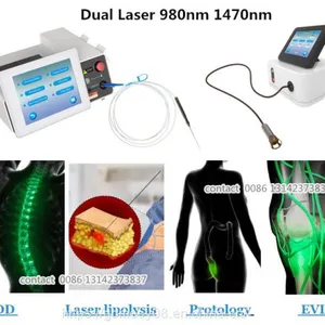 Dual Wavelength 980nm 1470nm Diode Laser Physiotherapy Proctology PLDD EVLT Treatment Hemorrhoids Removal Vascular Removal Lipolysis Fat Melting Nail Fungus Removal thumbnail-1