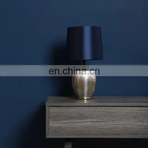 Bucket Shape Unique Silver Embossed Surface Small Dark Blue Nightstand Lamps Ceramic in Bulk thumbnail-1