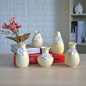 Ins Nordic Hand Made Simple Yellow Small Ceramic Flower Vase For Living Room Decor thumbnail-1