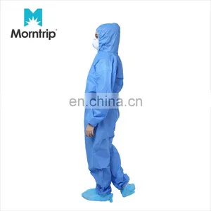 Best Selling Type 5 6 Zipper Closure Without Flap Elastic Back Waist Lightweight SMS Blue Coveralls Clothing With Hood thumbnail-3