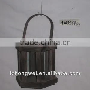 Hongwei Handmade Antique&Primitive Wooden Lantern/Candle Lantern/Candle Holder With Hemp Rope Handle for Home&Garden Decor thumbnail-1