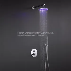 Shower Set With 12inch Round Shower Head Showr Arm 304 Stainless Steel LED Showerhead thumbnail-1