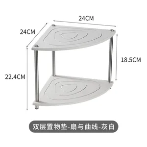 Custom OEM ODM 2-Tier Fan-Shape Bathroom Corner Diatomite Absorbent Stone Drying Rack thumbnail-4